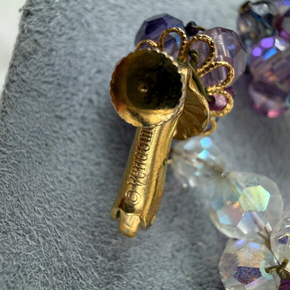 Vintage Vendome Purple & Clear Glass Bead Dangle & Drop Screw/Clip Earrings Gold - Picture 12 of 16